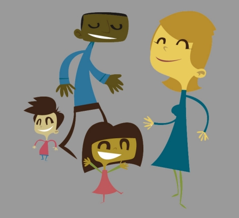 Cartoon of 2 adults and 2 children