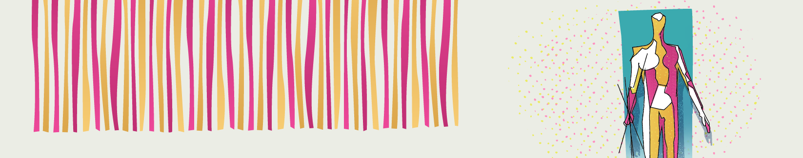 Infographic with yellow and pink vertical lines on left and man holding sticks on right