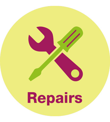 Spanner and screwdriver infographic reading Repairs
