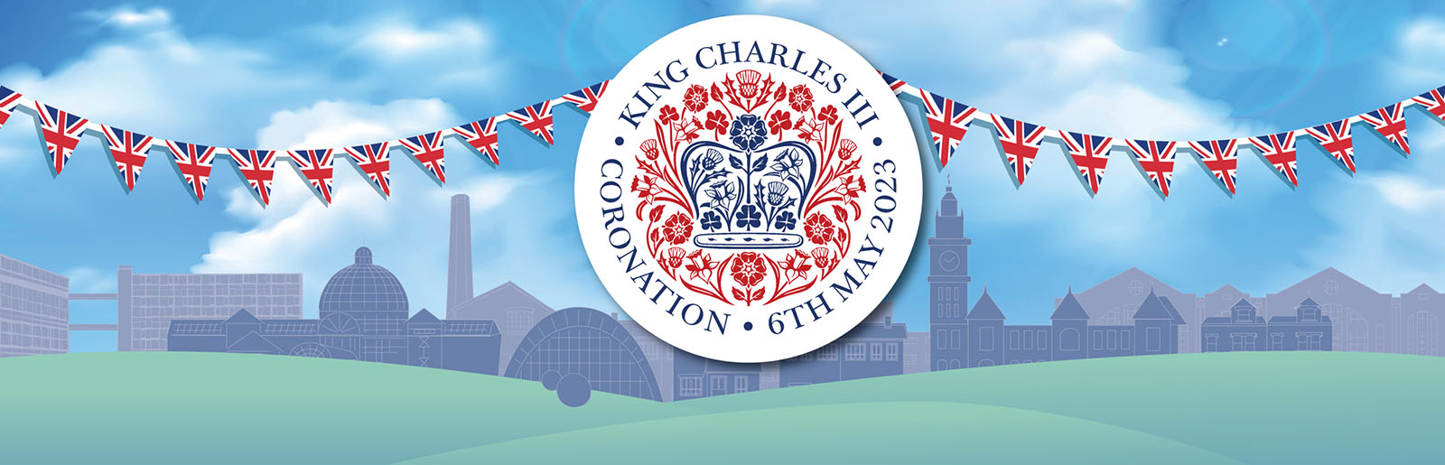 Coronation logo against a Sheffield skyline