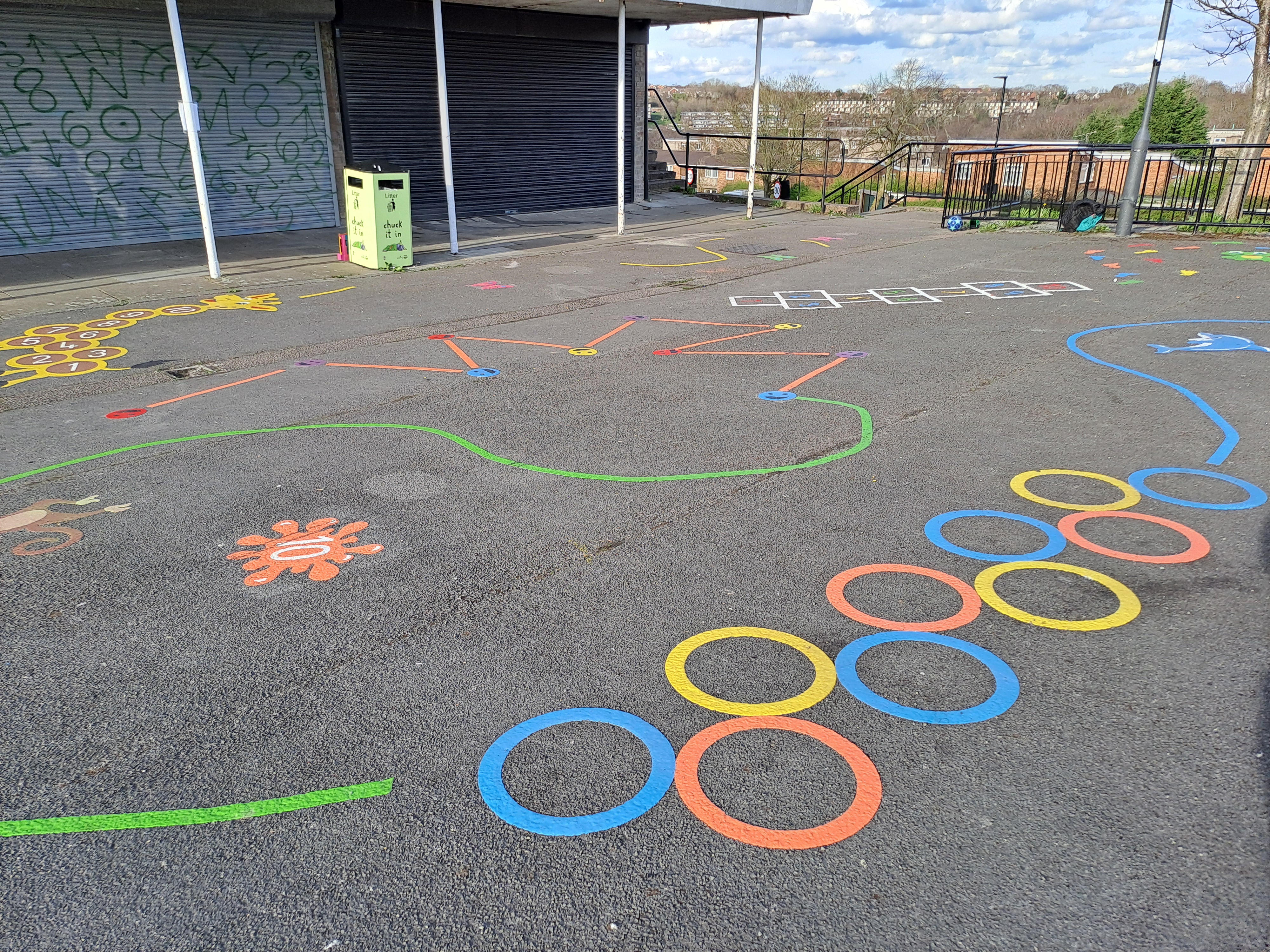 Some of the new 'play markers' at The Gaunt shopping precinct in Gleadless Valley