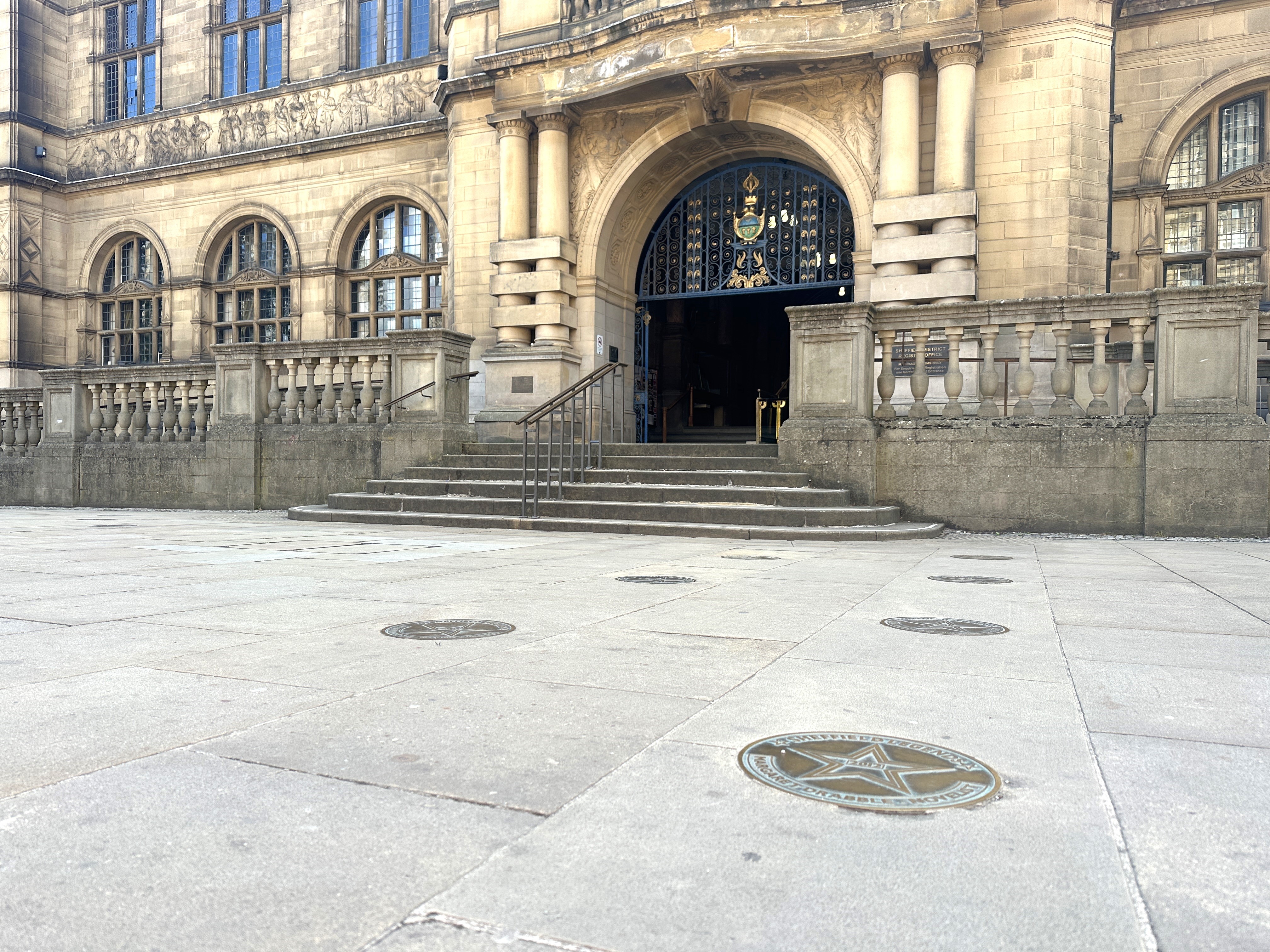 The Sheffield Legends plaques outside Sheffield Town Hall