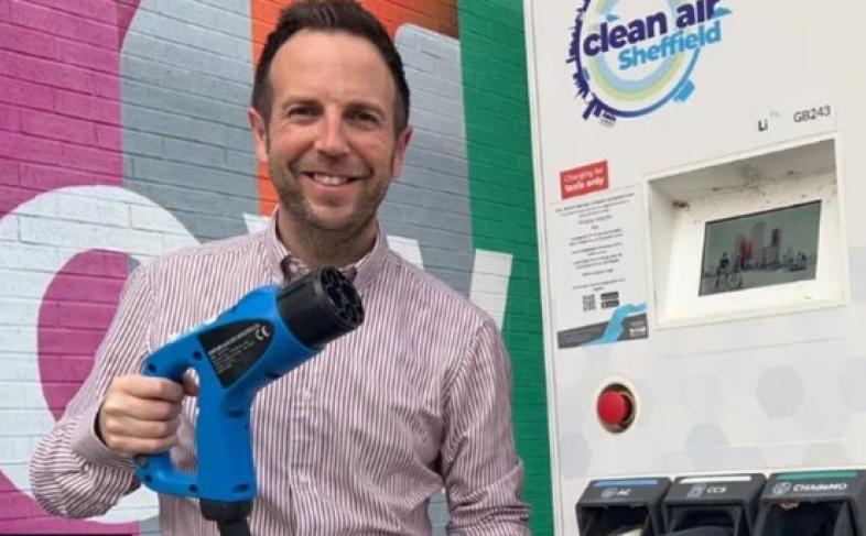 Cllr Ben Miskell at an electric vehicle charging point