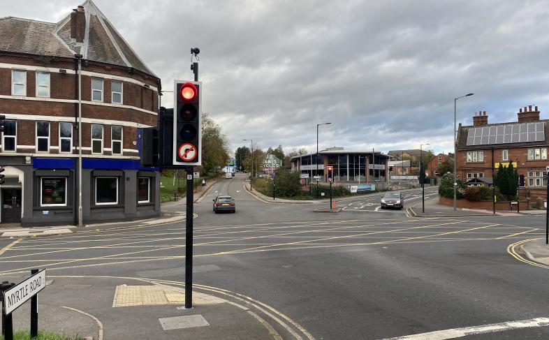 A large road junction at Myrtle Road