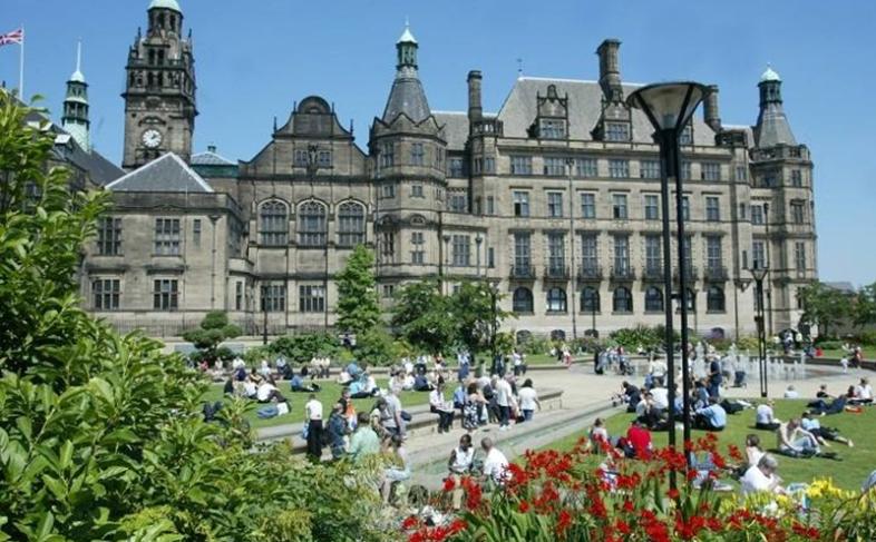 Sheffield Town Hall landscape daytime.