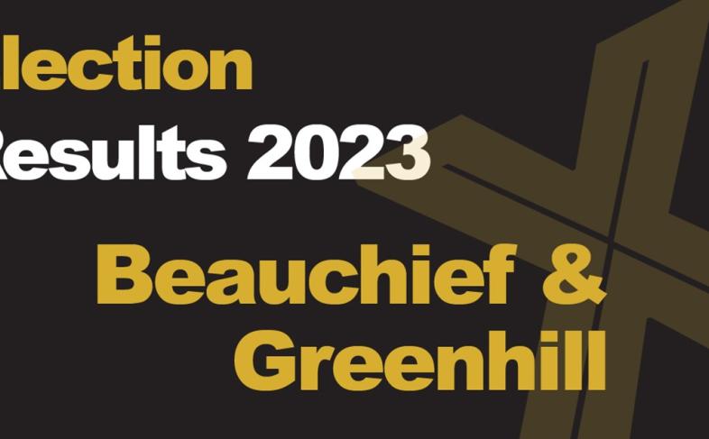 A green background picture with Election Results 2024 Beauchief & Greenhill written in front