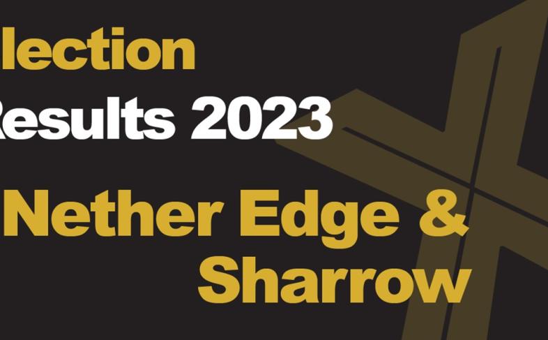 A green background picture with Election Results 2023 Nether Edge & Sharrow written in front