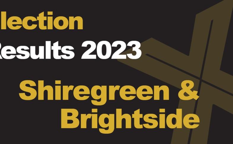 A green background picture with Election Results 2023 Shiregreen & Brightside written in front