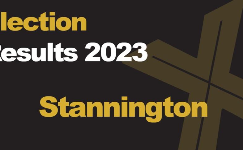 A green background picture with Election Results 2023 Stannington written in front