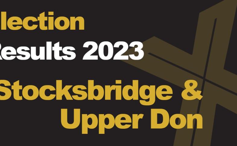 A green background picture with Election Results 2023 Stocksbridge & Upper Don written in front