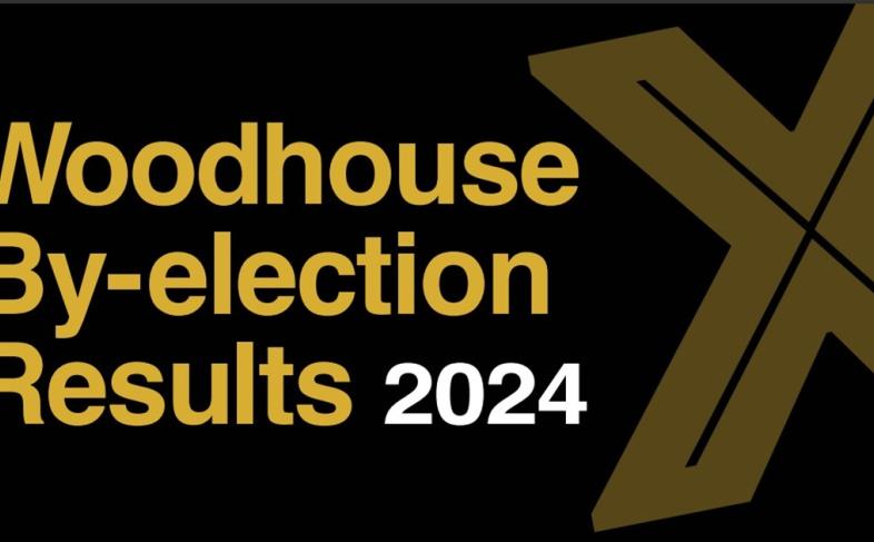 A green background with the words Woodhouse By-election Results 2024 written in front