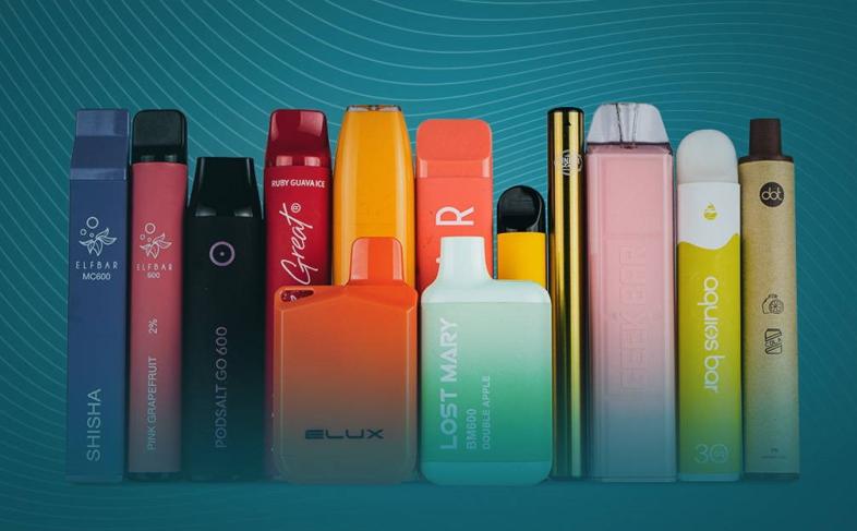 single use or disposable vapes in colourful packaging