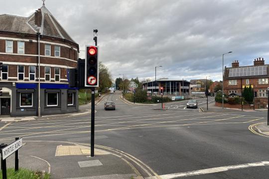 A large road junction at Myrtle Road