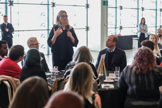 Sheffield City Council Chief Executive Officer Kate Josephs addresses the Millenium Gallery as guests including Prince William look on