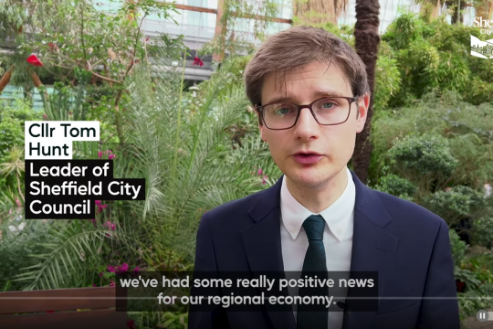Sheffield City Council leader Tom Hunt talking about positive developments from the Winter Gardens.