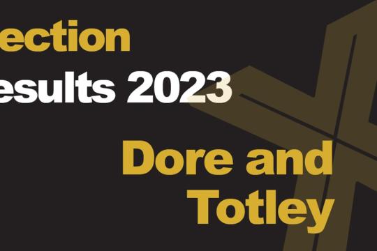A green background picture with Election Results 2023 Dore and Totley written in front