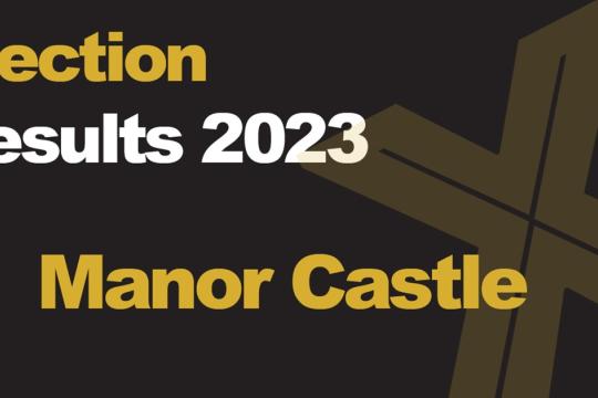 A green background picture with Election Results 2023 Manor Castle written in front
