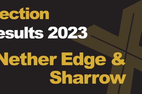 A green background picture with Election Results 2023 Nether Edge & Sharrow written in front