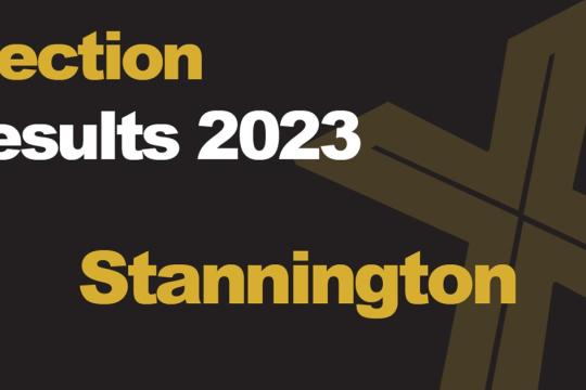 A green background picture with Election Results 2023 Stannington written in front