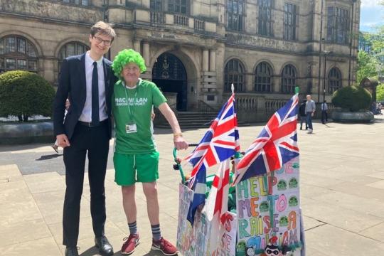 Cllr Tom Hunt and John Burkhill standing outside Sheffield Town Hall