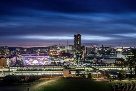 The Sheffield city centre skyline at night