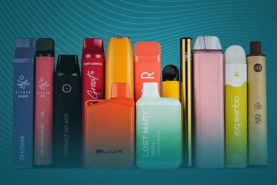 single use or disposable vapes in colourful packaging