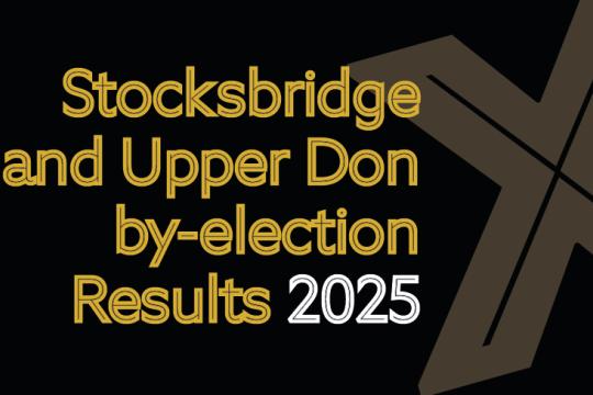 A black background picture with Stocksbridge and Upper Don By-Election 2025 Result written in front of it in green