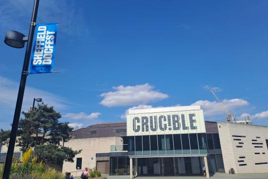 Docfest sign outside the Crucible