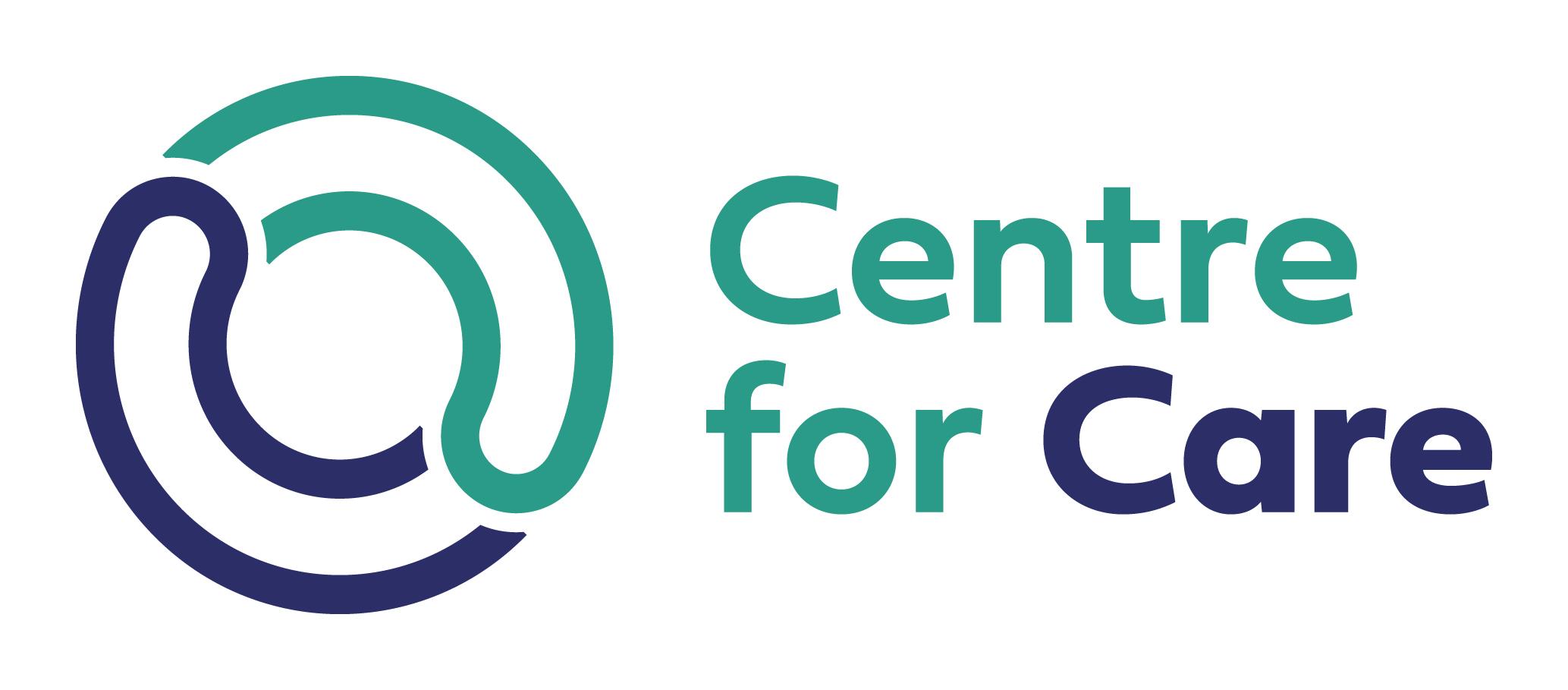 A circle of two different coloured halves, green and purple, followed by the text Centre for Care 